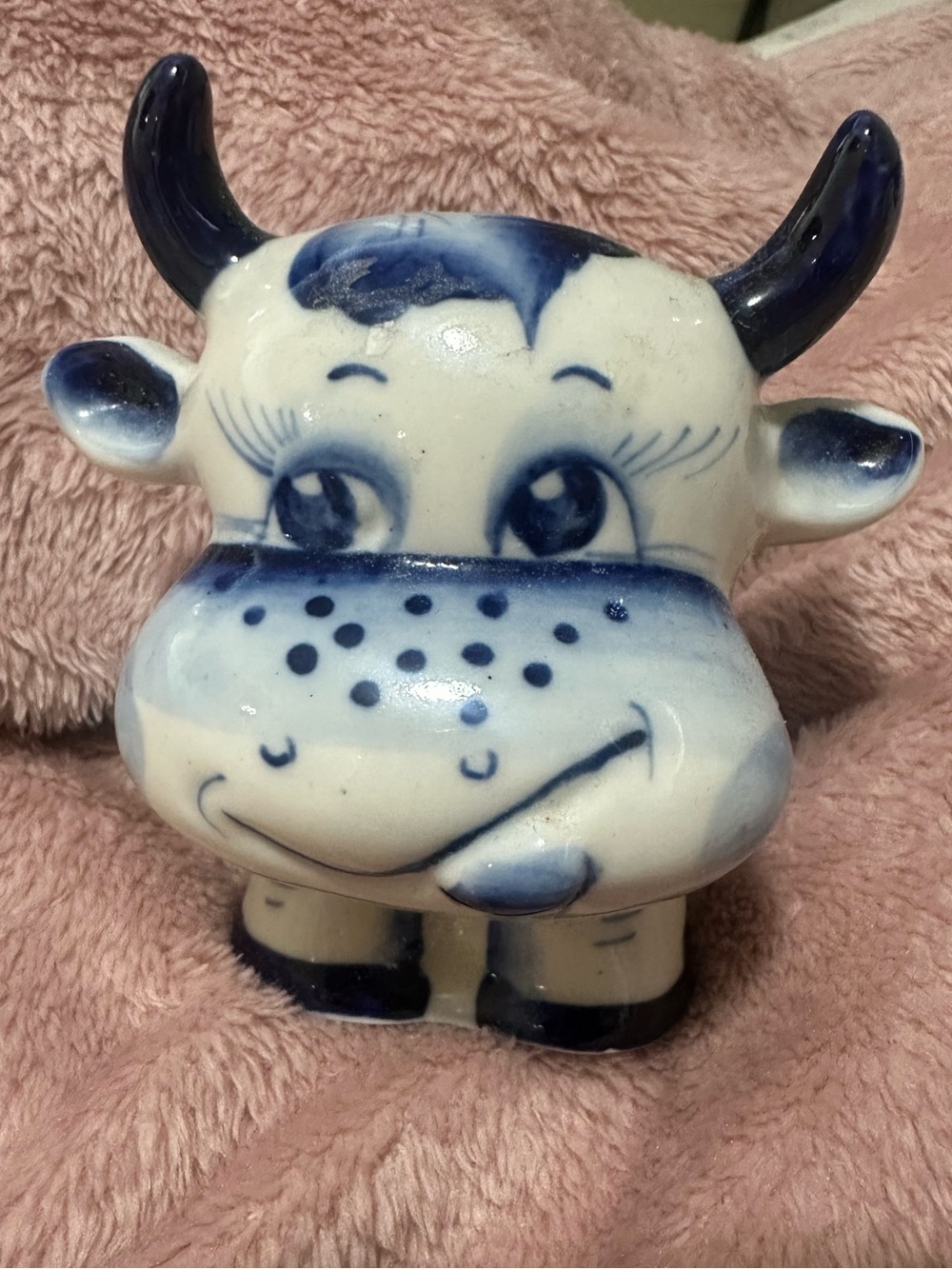 Talavera Mexican Cow Bull Blue and White Ceramic Figurine - Decorative Home Art